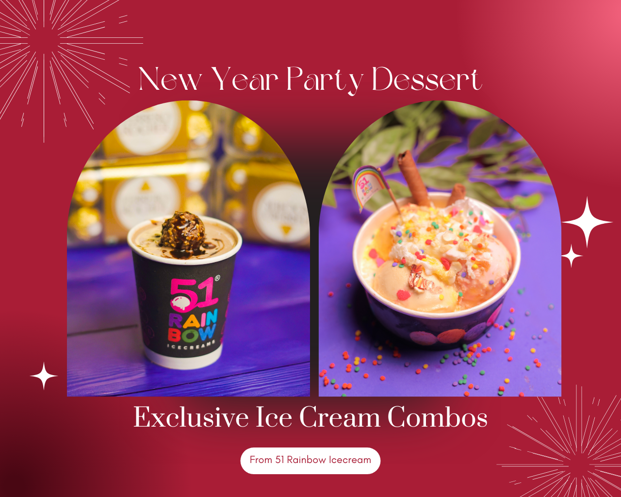New Year Party Dessert Ideas | Exclusive Ice Cream Combos by 51 Rainbow Icecream